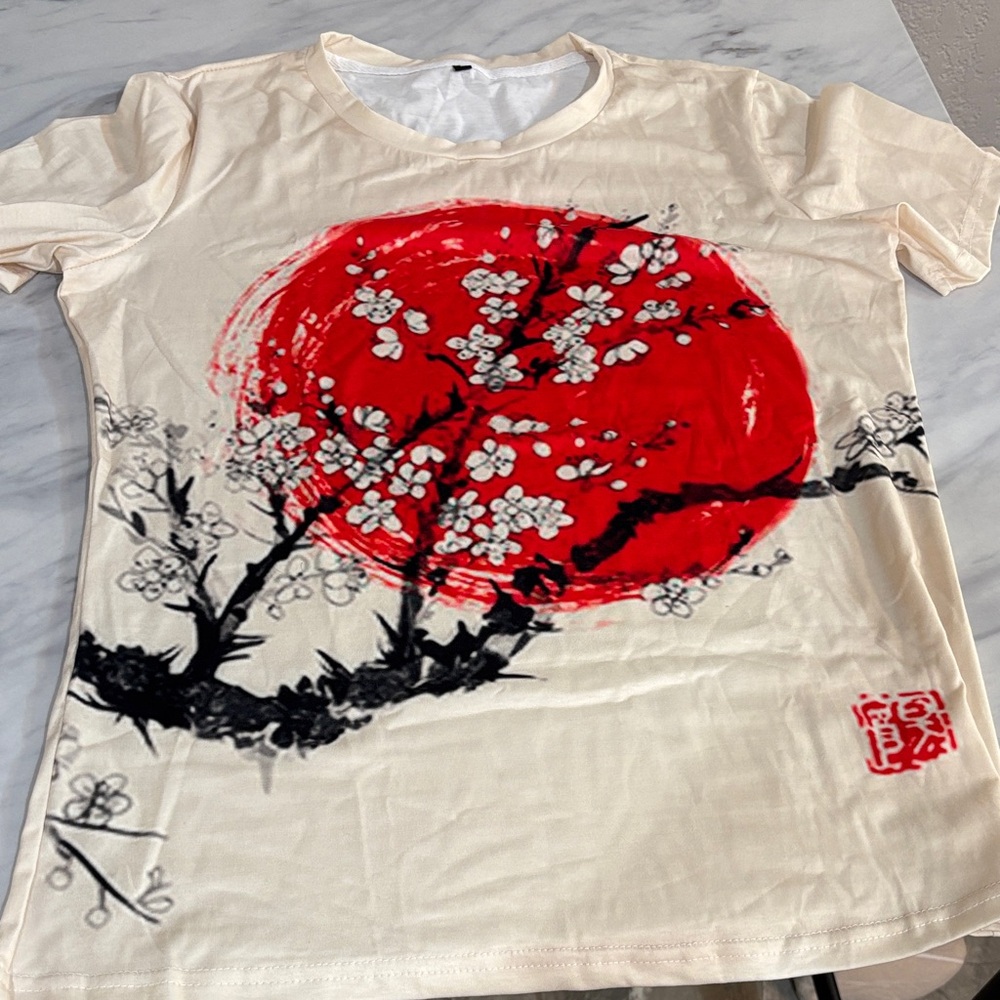 Source Unknown Red and Black Floral Tee